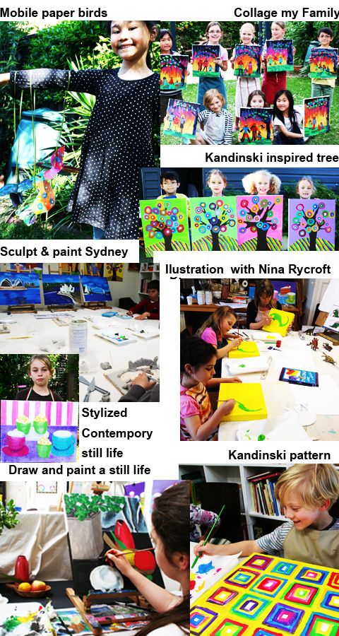 children painting sculpting and collaging