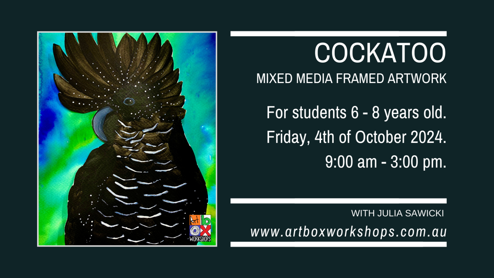 Cockatoo painting at Art Box Workshops