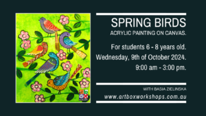 Painting of spring birds created at Art Box Workshops