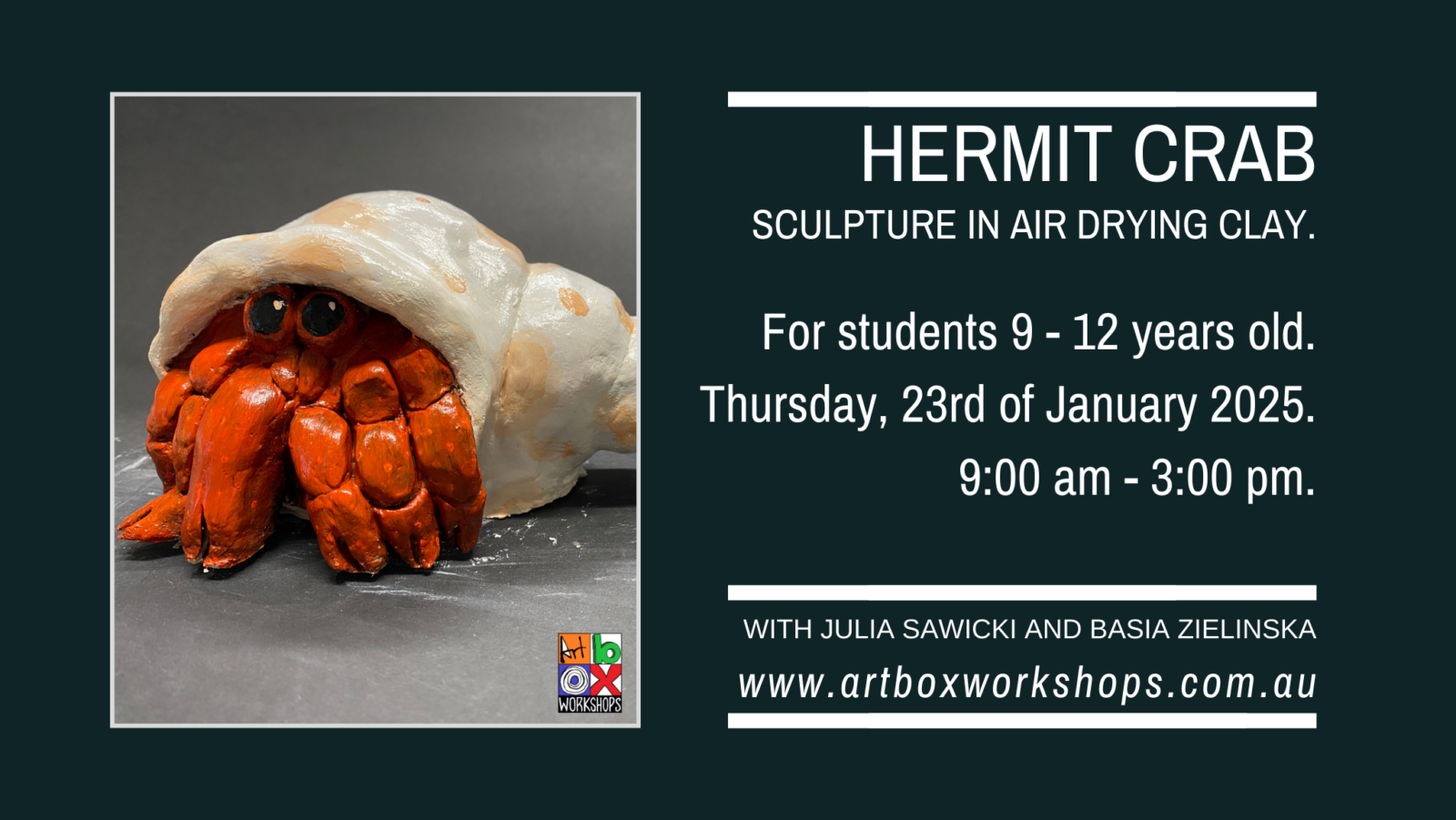 Hermit Crab sculpture created at Art Box Workshops