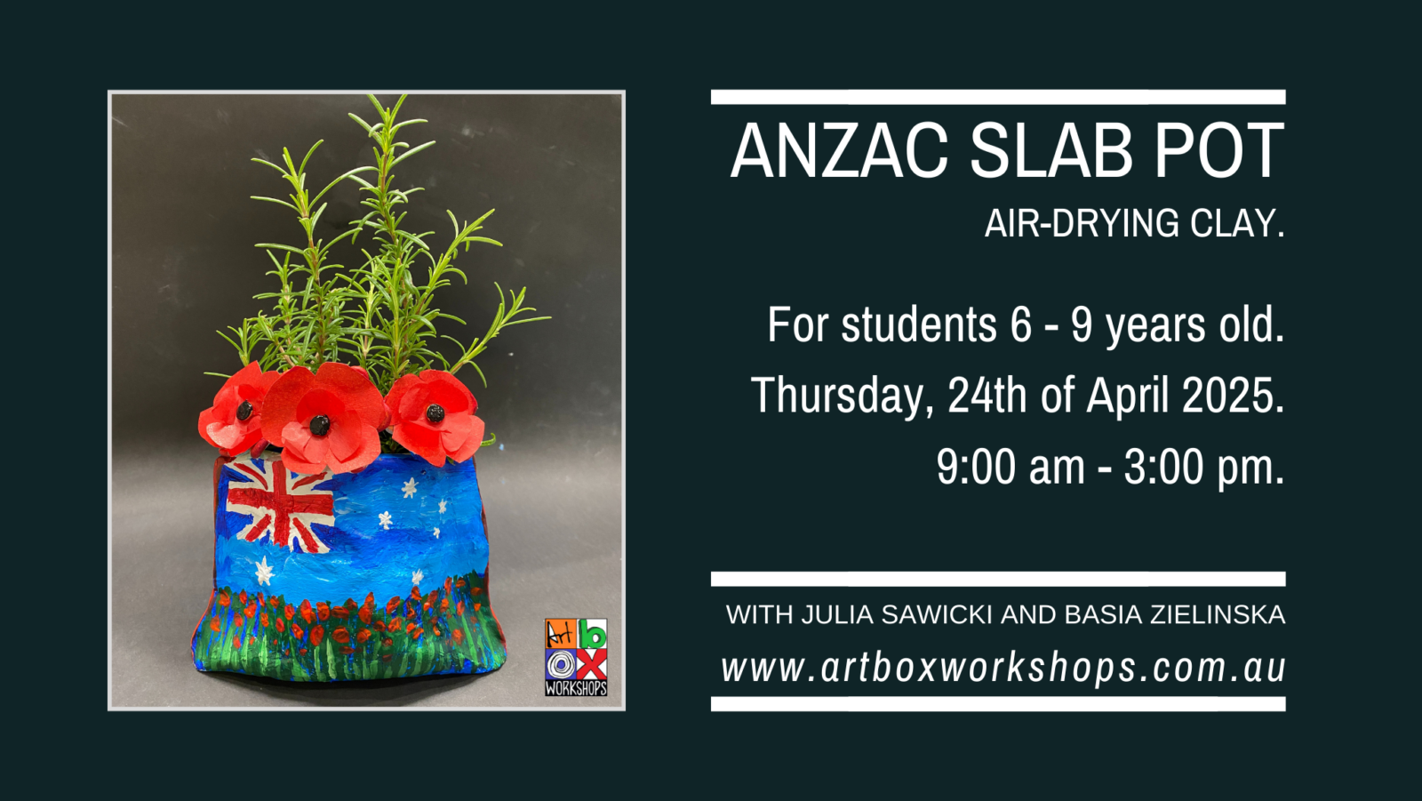 Anzac poppy clay slab pot created at Art Box Workshops